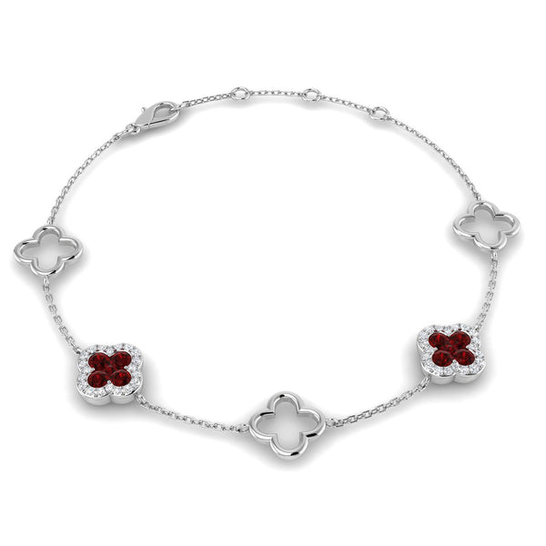 9ct White Gold 0.68ct Ruby And 0.17ct Diamond Clover Bracelet