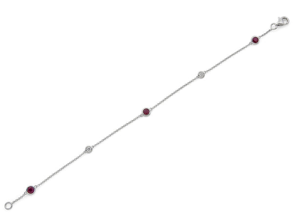 18ct White Gold 0.59ct Ruby And 0.14ct Diamond Station Bracelet