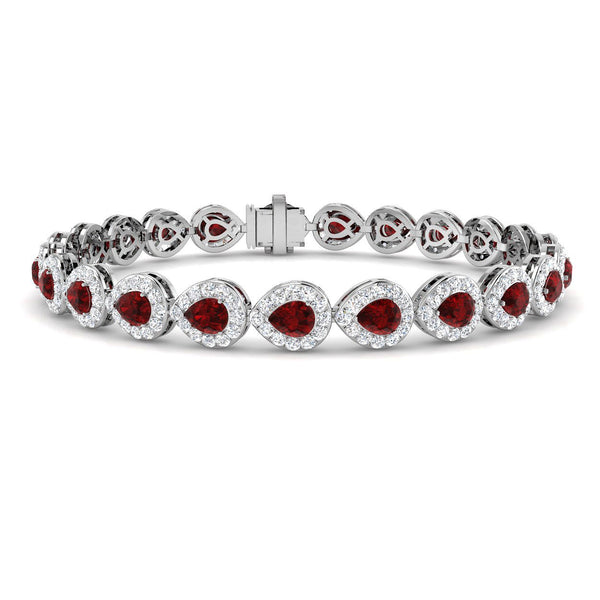 18ct White Gold 6.53ct Pear Cut Ruby And 2.69ct Diamond Halo Bracelet
