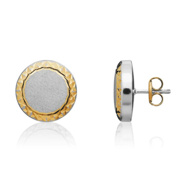 9ct White And Yellow Gold Disc Stud Earrings