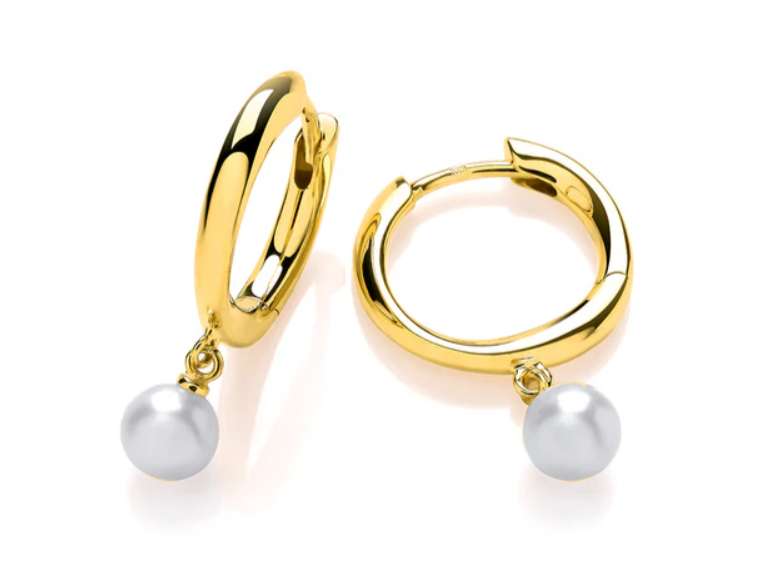 9ct Yellow Gold Pearl Drop Hoop Earrings