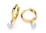 9ct Yellow Gold Pearl Drop Hoop Earrings
