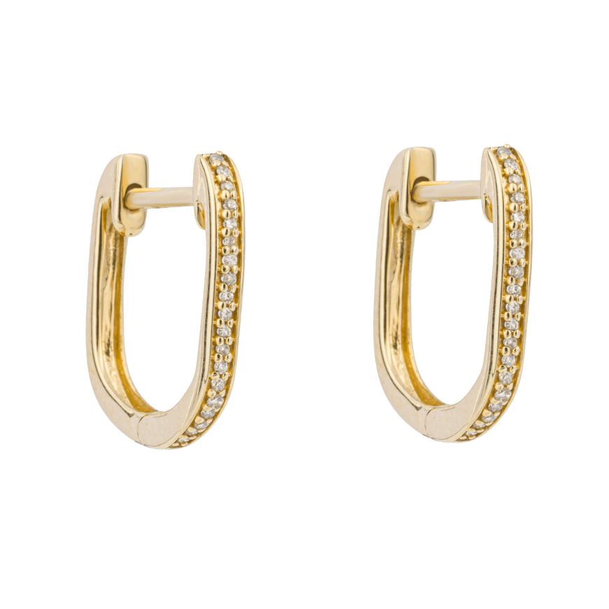9ct yellow gold diamond rectangle hoop earrings