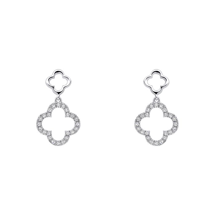 9ct White Gold Diamond Clover Drop Earrings GE2508C