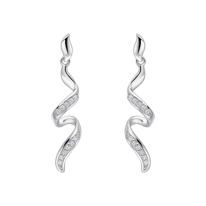 9ct White Gold Diamond Twist Drop Earrings GE2535