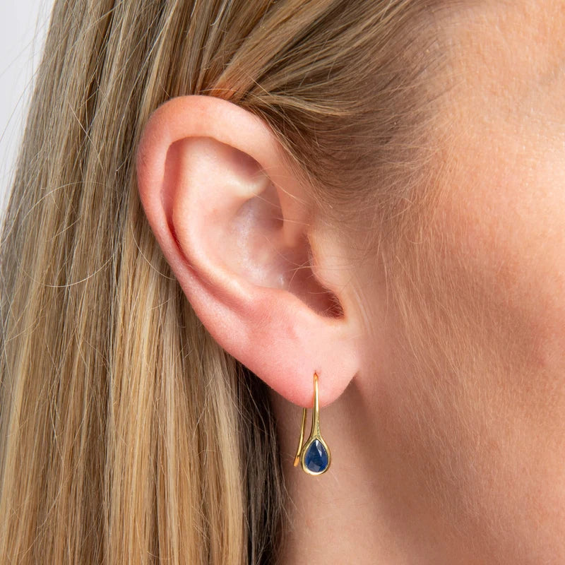 9ct Yellow Gold Blue Sapphire Teardrop Hook Earrings GE2521L
