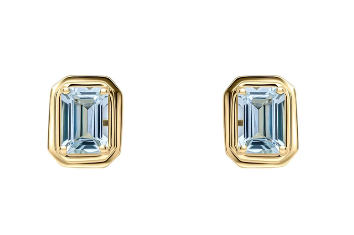 9ct Yellow Gold Elongated Octagon Cut Aquamarine Stud Earrings GE2475T