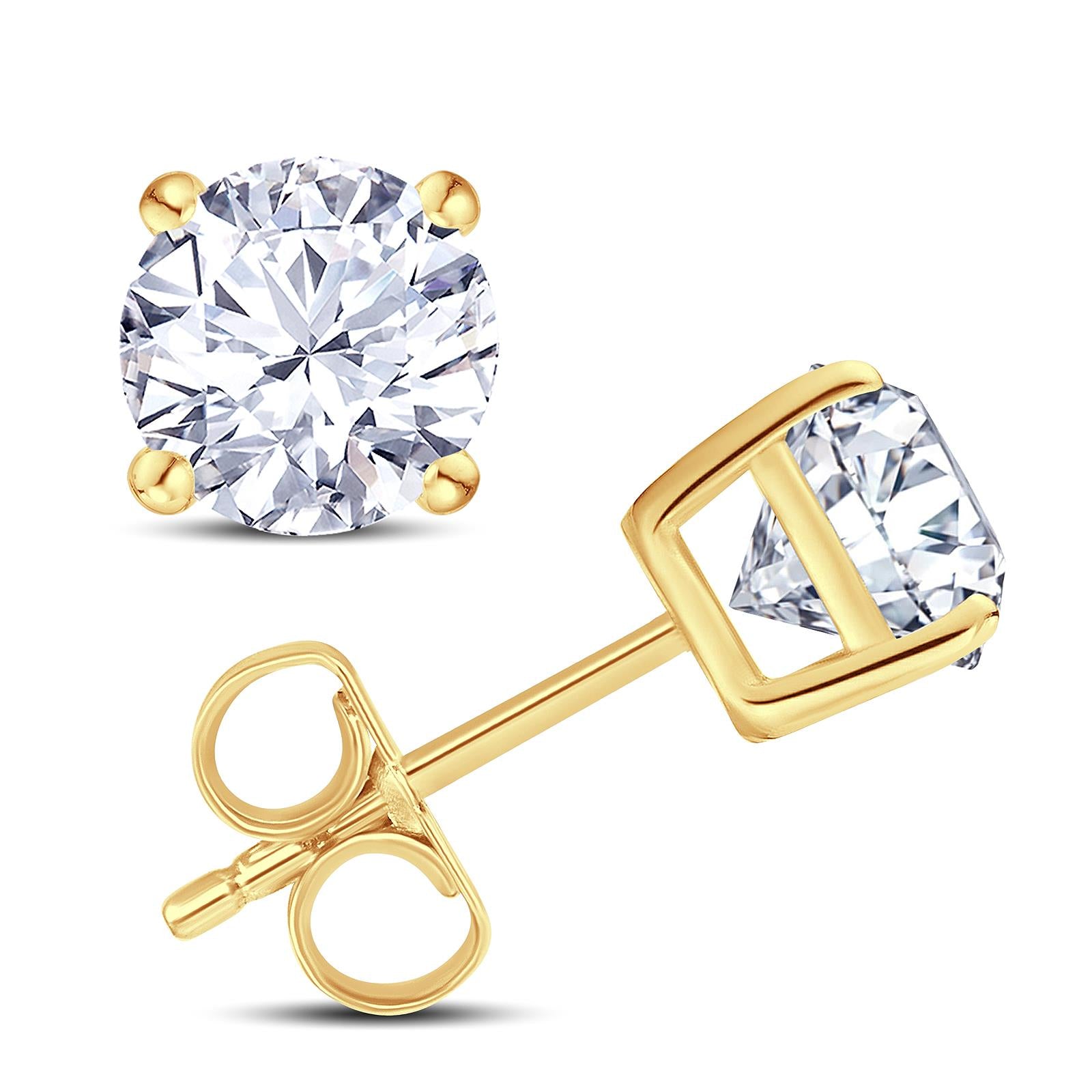 18ct Yellow Gold Round Brilliant Cut Diamond Four Claw Basket Stud Ear