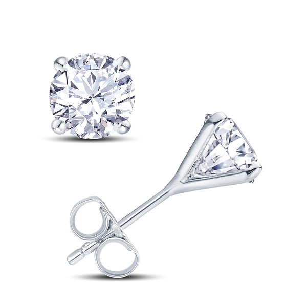 18ct white gold round brilliant cut diamond four claw martini stud earrings setting view