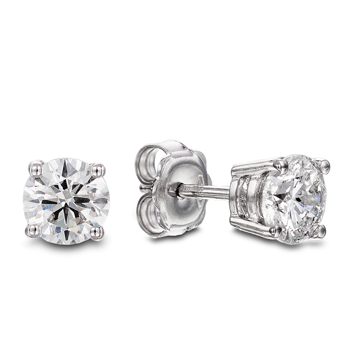 18ct white gold four claw round brilliant cut diamond stud earrings