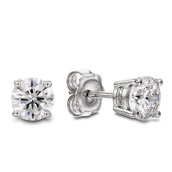 18ct white gold four claw round brilliant cut diamond stud earrings