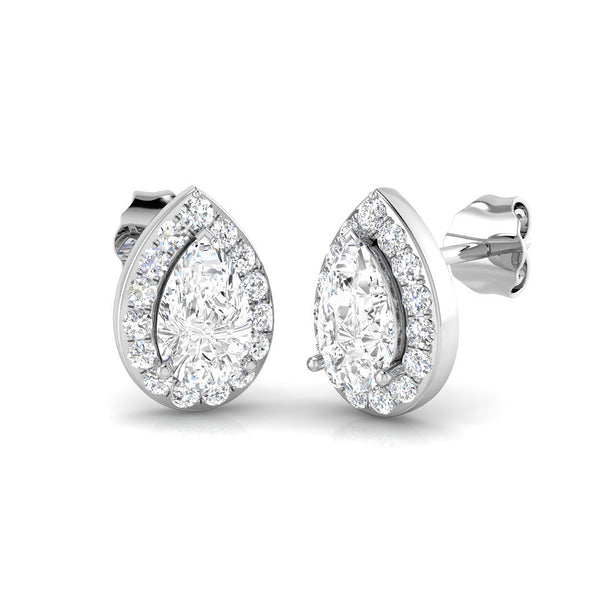18ct White Gold 1.10ct Pear Cut Diamond Halo Stud Earrings