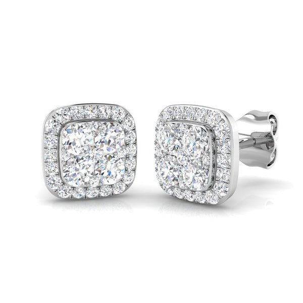 18ct White Gold 0.70ct Diamond Halo Square Stud Earrings