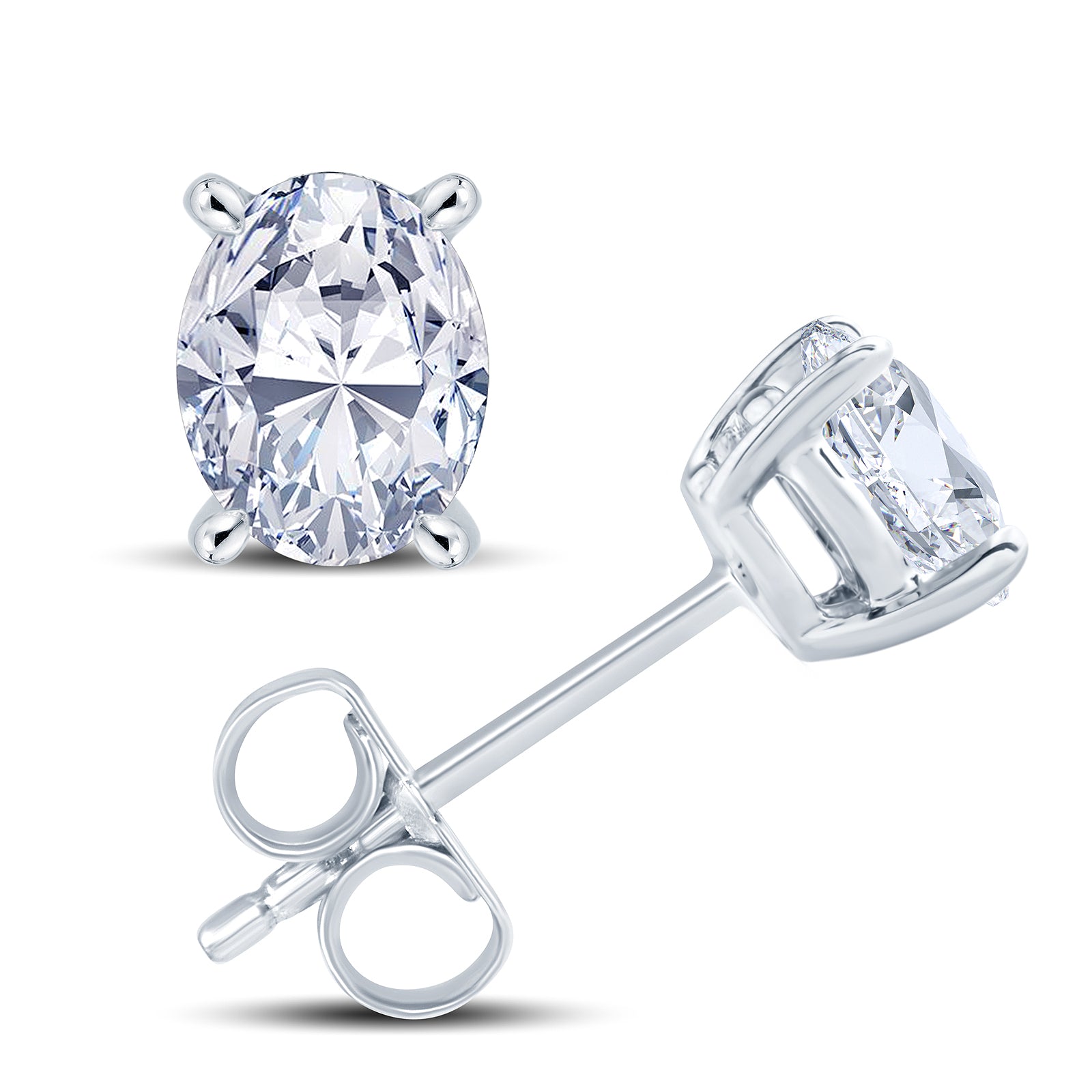 18ct white gold oval cut diamond four claw stud earrings setting view