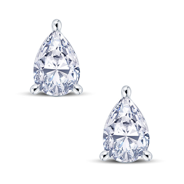 18ct white gold pear cut diamond three claw stud earrings
