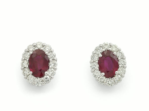 18ct White Gold 1.17ct Ruby And 0.50ct Diamond Cluster Stud Earrings