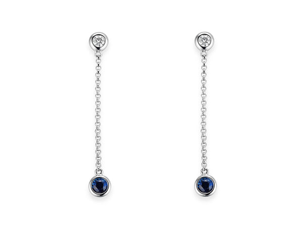 18ct White Gold 0.41ct Blue Sapphire And 0.15ct Diamond Chain Drop Earrings