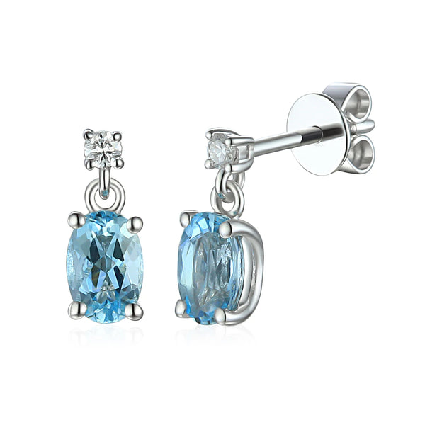 18ct White Gold 0.87ct Oval Cut Aquamarine And 0.06ct Diamond Drop Earrings