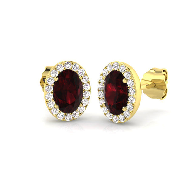 18ct Yellow Gold 0.97ct Oval Cut Ruby And 0.17ct Diamond Halo Stud Earrings