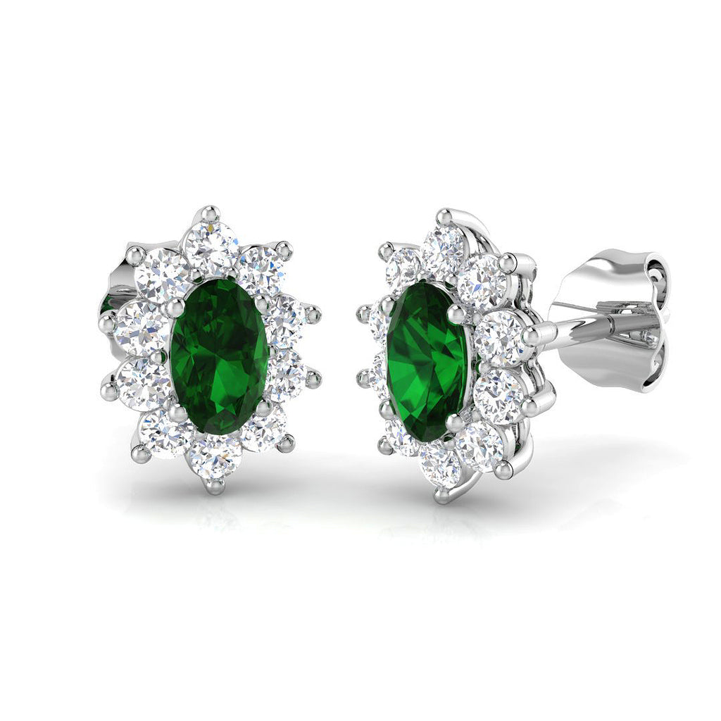 18ct White Gold Oval Cut Emerald And Diamond Cluster Stu