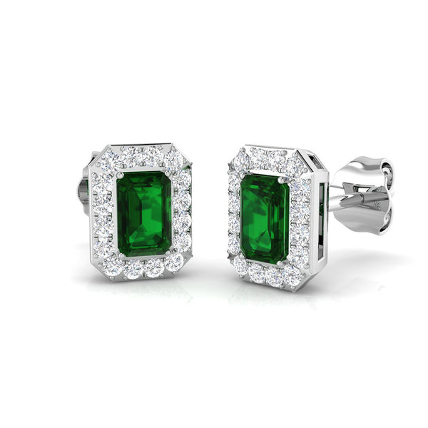 18ct White Gold 0.65ct Emerald And 0.20ct Diamond Halo Stud Earrings
