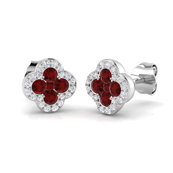 18ct White Gold 0.51ct Ruby And 0.12ct Diamond Clover Stud Earrings