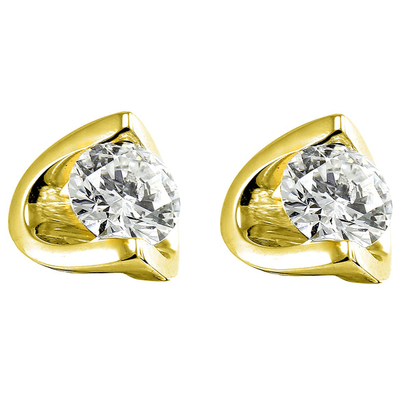 18ct yellow gold round brilliant cut diamond eclipse stud earrings