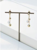 Yana Nesper Boules 18ct Yellow Gold Akoya Pearl And Gold Sphere Drop Earrings BO4