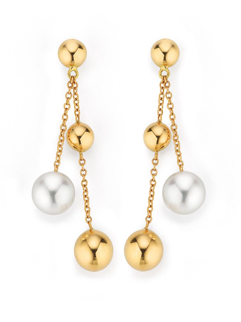 Yana Nesper Boules 18ct Yellow Gold Akoya Pearl And Gold Sphere Drop Earrings BO4