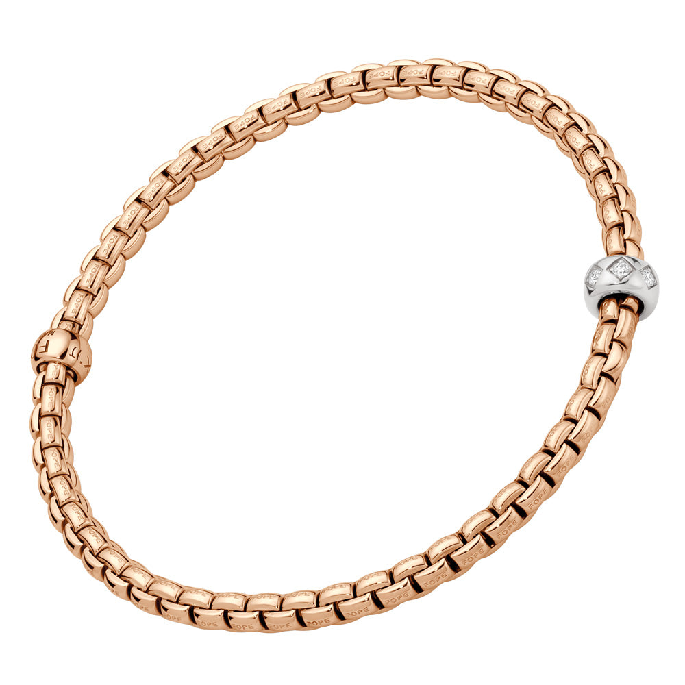 FOPE 18ct Rose Gold Eka Flex-It 0.12ct Diamond Bracelet 73101BX_BB_R_XBX