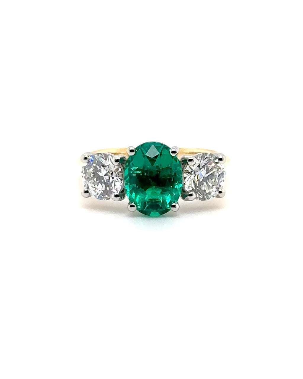 18ct Yellow Gold 1.62ct Emerald And 1.56ct Diamond Laboratory Grown Three Stone Ring
