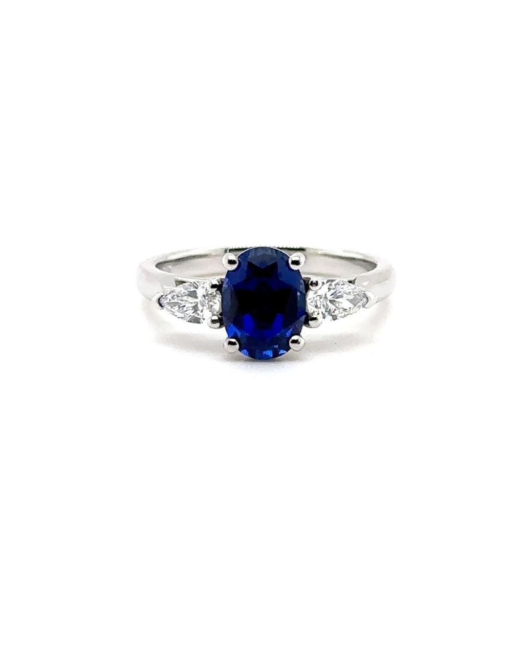 Platinum 1.63ct Blue Sapphire And 0.37ct Diamond Laboratory Grown Three Stone Ring