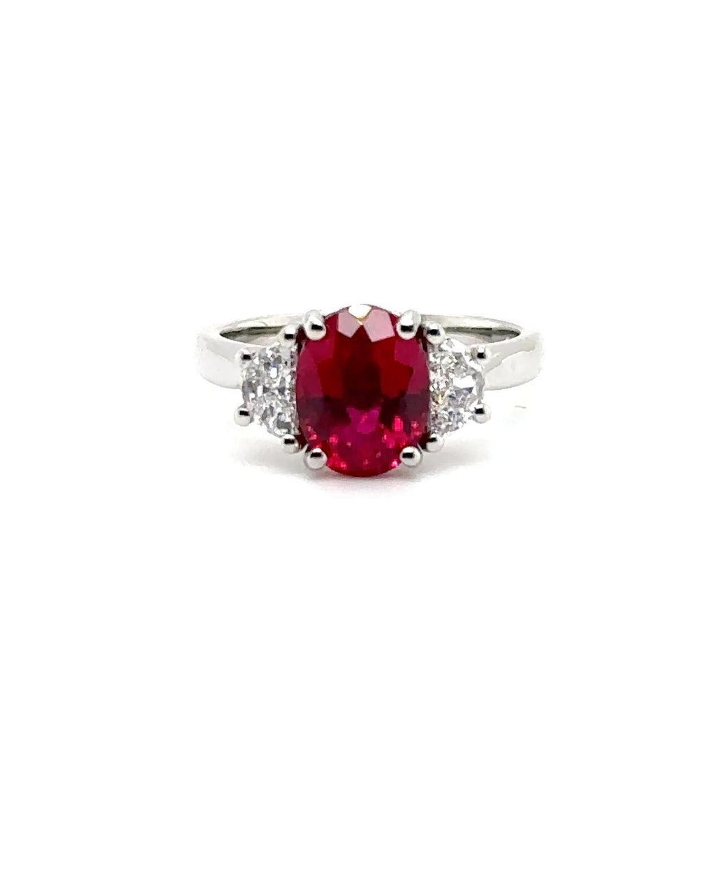 Platinum 2.55ct Ruby And 0.44ct Diamond Laboratory Grown Three Stone Ring