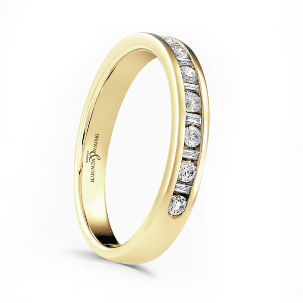 18ct Yellow Gold 0.20ct Round Brilliant And Baguette Cut Diamond Half Eternity Ring