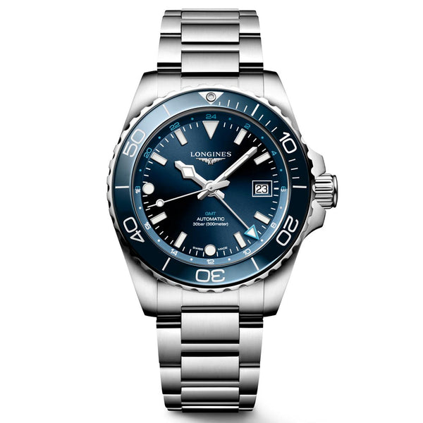 longines hydroconquest gmt 41mm blue dial automatic gents watch