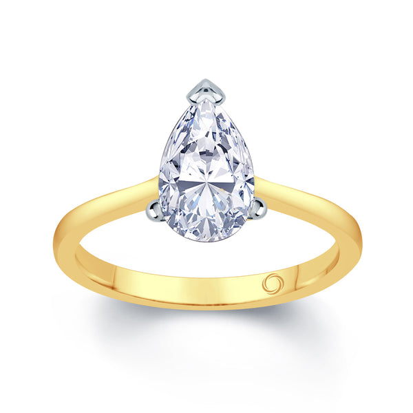 18ct Yellow And White Gold 1.00ct Pear Cut Diamond Solitaire Engagement Ring