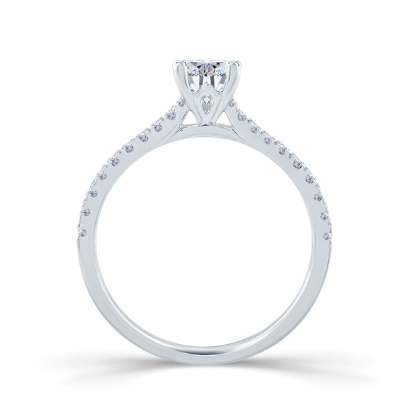 Platinum 1.00ct Pear Cut Diamond Solitaire Engagement Ring With 0.15ct Diamond Set Shoulders