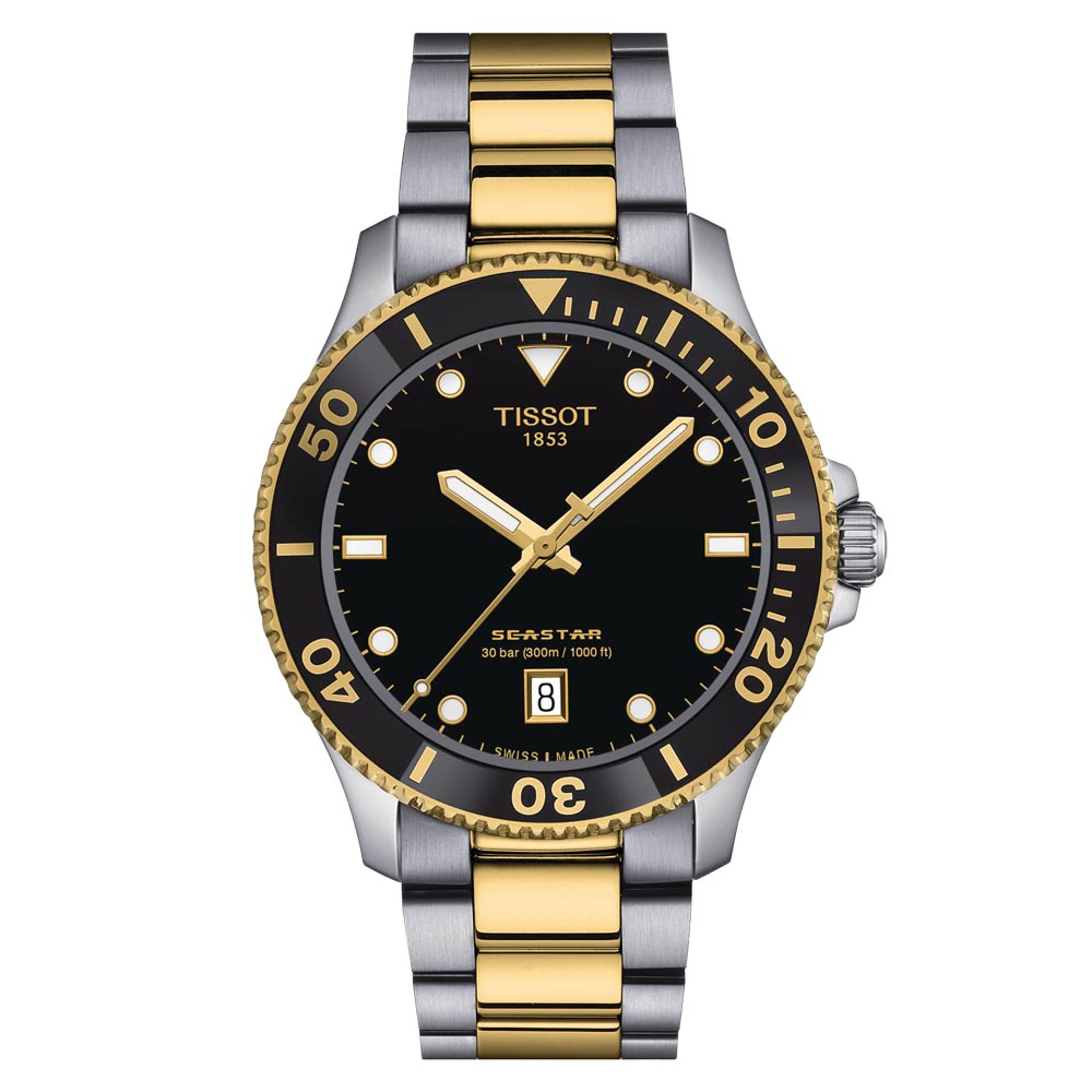 Tissot Seastar 1000 Black Dial 40mm Gold PVD Steel Gents Quartz Watch T1204102205100