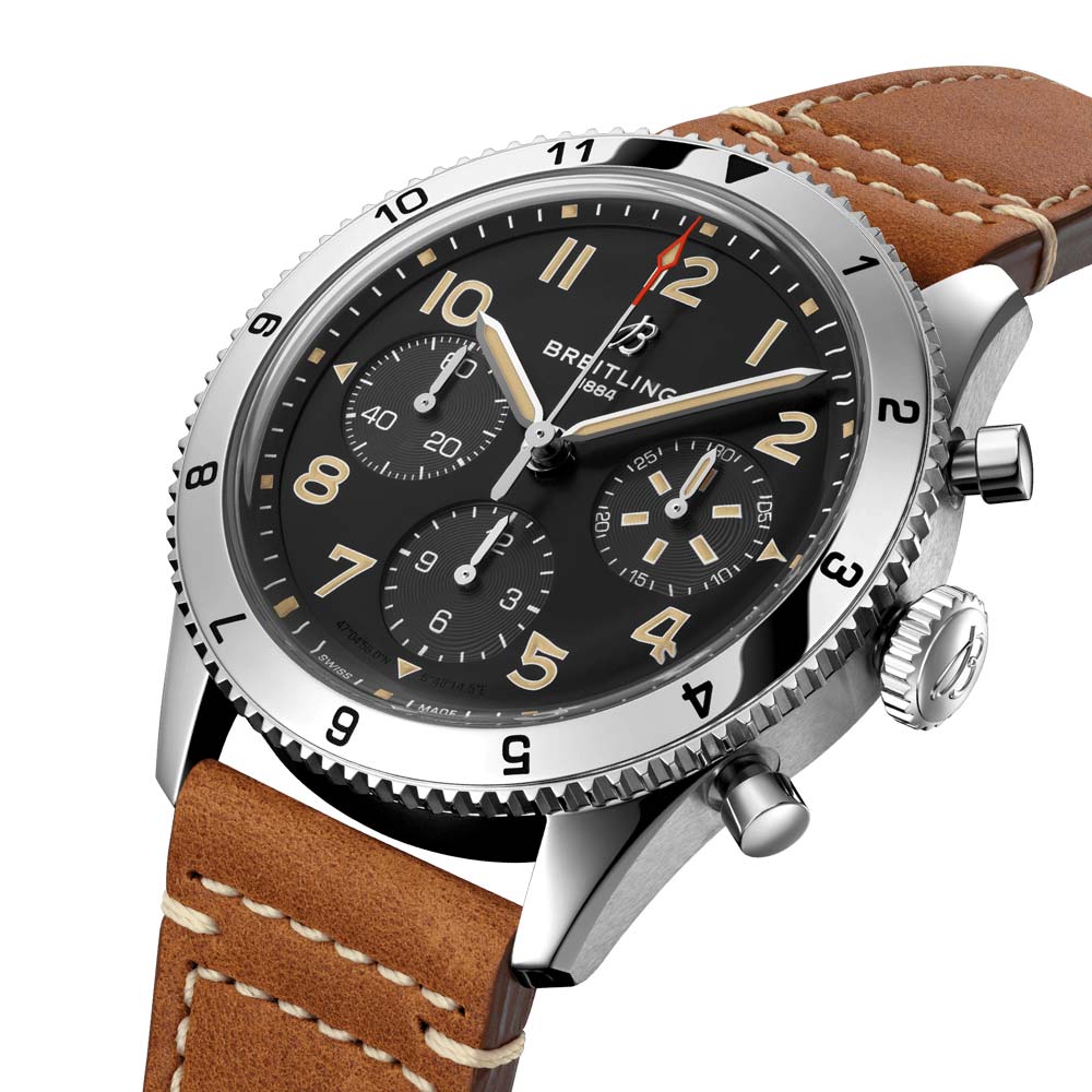breitling classic avi p-51 mustang 42mm black dial automatic chronograph gents watch side view