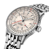 breitling navitimer gmt 41mm cream dial steel on steel bracelet automatic gents watch front side facing upright image