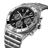 breitling chronomat b01 42mm black dial automatic chronograph steel on steel bracelet gents watch front side facing image