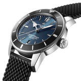 breitling superocean heritage b20 44mm blue dial stainless steel automatic gents watch on a rubber strap front side image