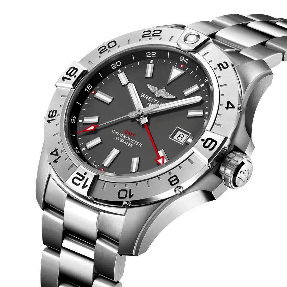 Breitling Avenger 44mm GMT UK Edition Anthracite Dial Automatic Gents Watch A323203B1B1A1