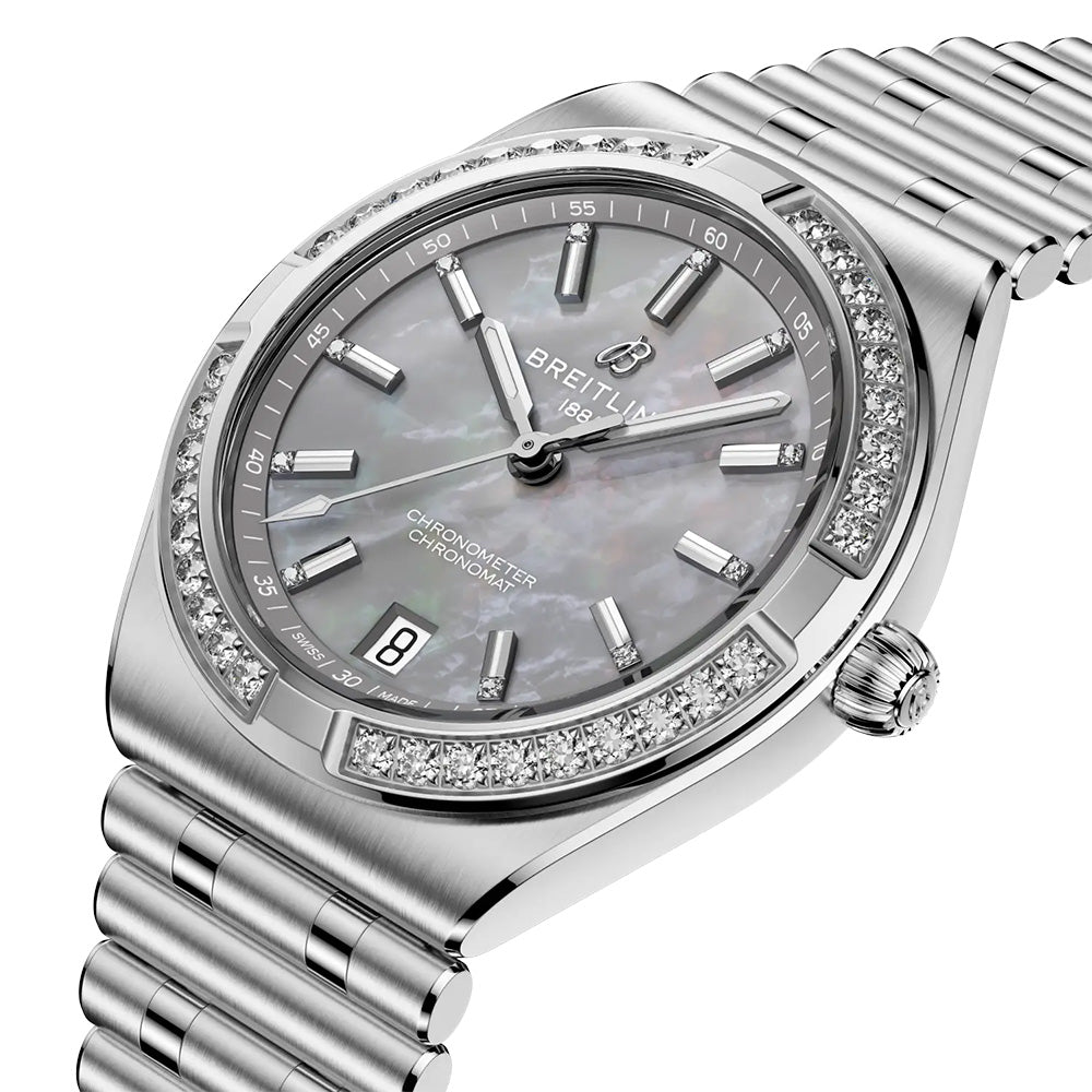 Breitling Chronomat 36mm MOP Diamond Index Dial Automatic Watch A10320591G1A1