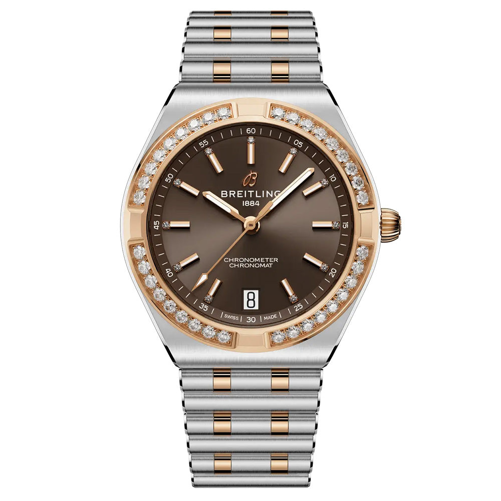 Breitling Chronomat 36mm Brown Gem-Set Dial Steel and 18ct Rose Gold Automatic Ladies Watch U10320591Q1U1