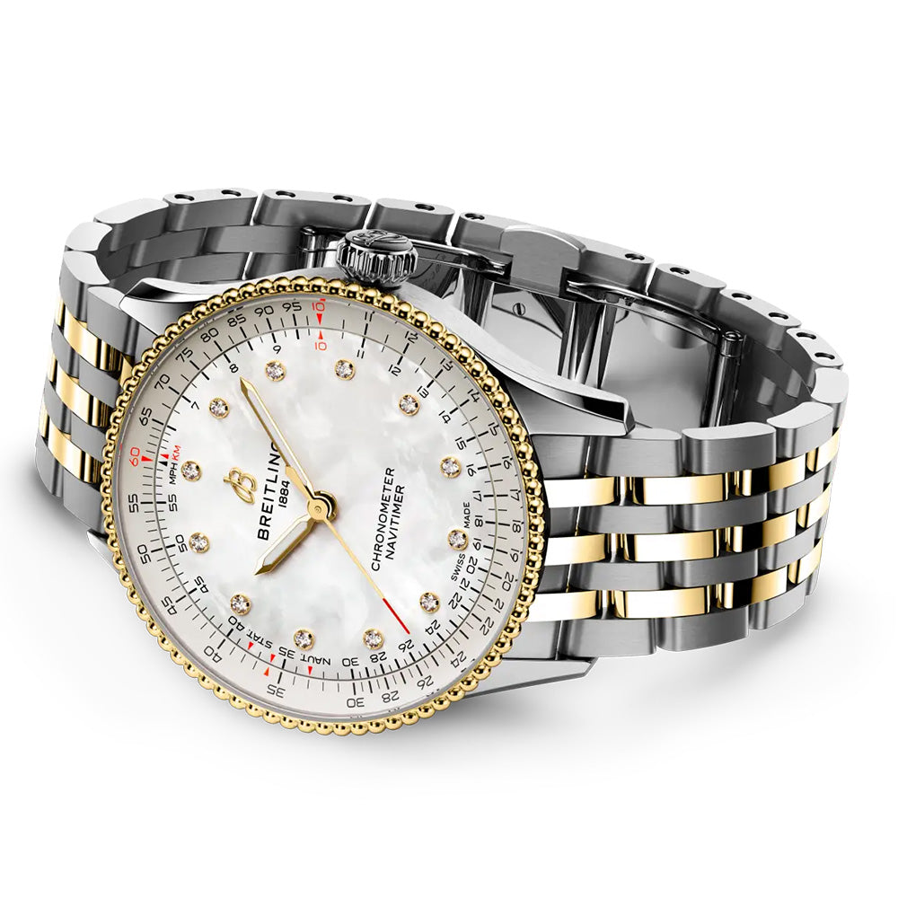 Breitling Navitimer 36mm MOP Dial 18ct Gold and Steel Automatic Ladies Watch D173271A1A1D1