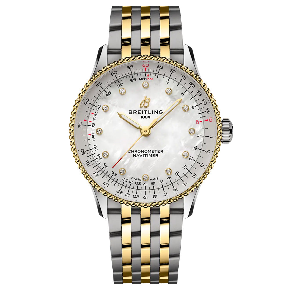 Breitling Navitimer 36mm MOP Dial 18ct Gold and Steel Automatic Ladies Watch D173271A1A1D1