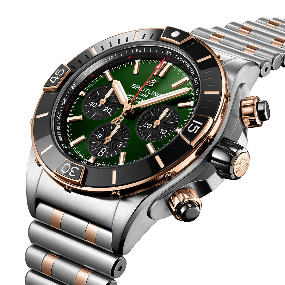 Breitling Super Chronomat B01 Chronograph 44mm Green Dial Steel and 18ct Red Gold Automatic Watch UB0136251L1U1