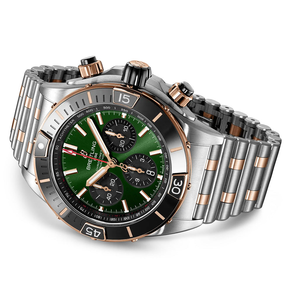 Breitling Super Chronomat B01 Chronograph 44mm Green Dial Steel and 18ct Red Gold Automatic Watch UB0136251L1U1