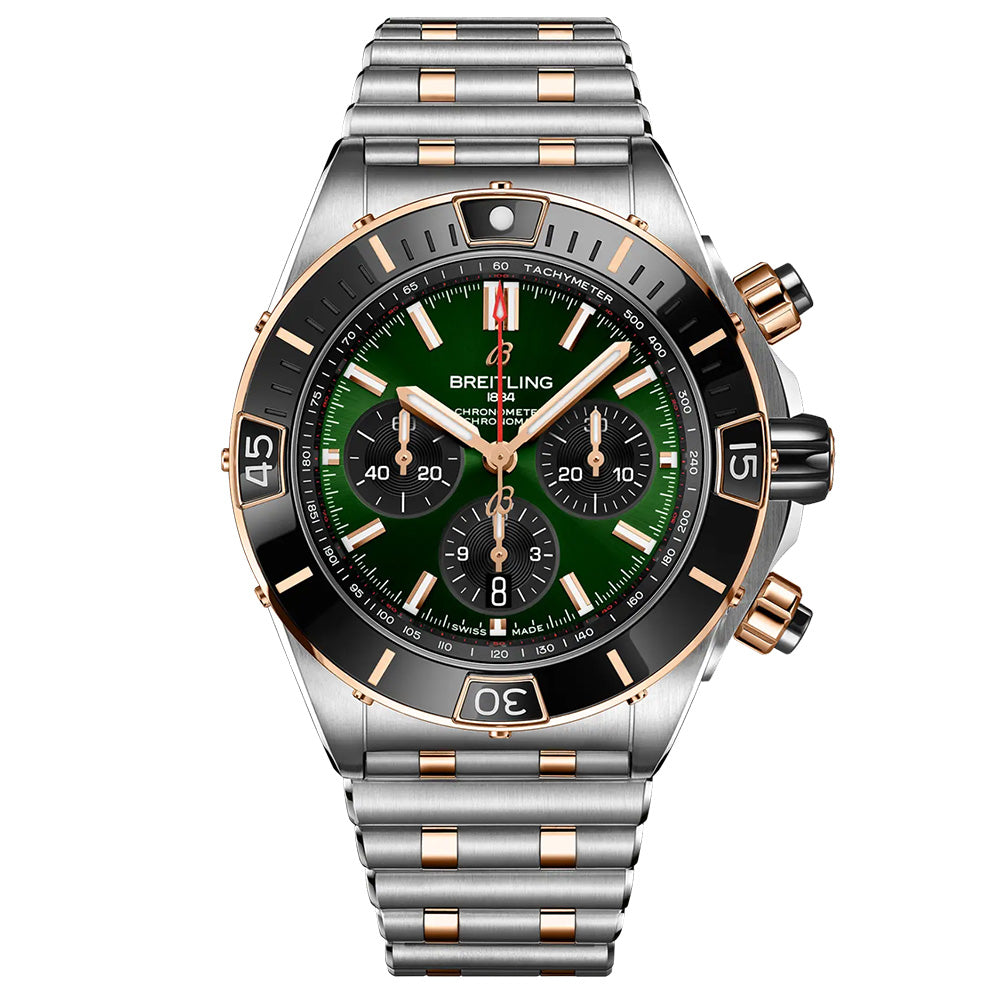 Breitling Super Chronomat B01 Chronograph 44mm Green Dial Steel and 18ct Red Gold Automatic Watch UB0136251L1U1